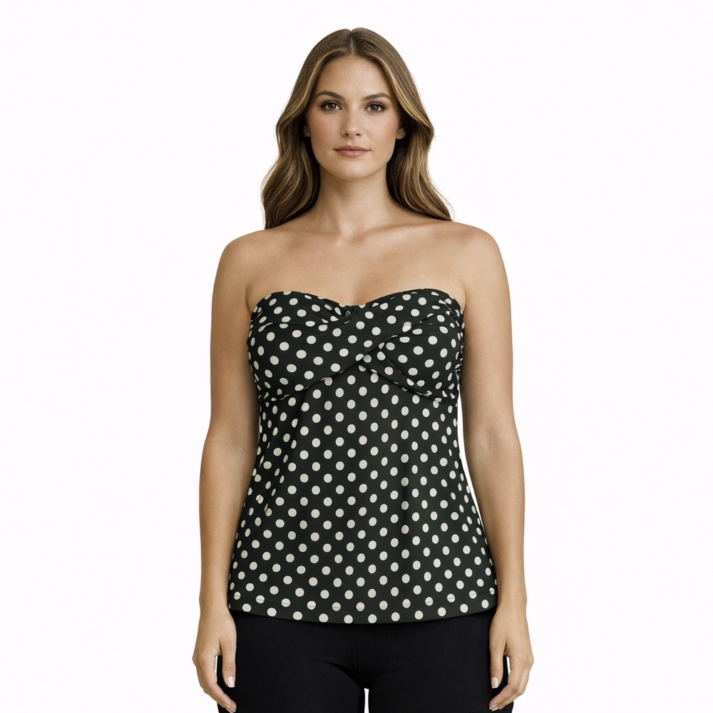 Olive Green White Polkadot Strapless Tankini Top